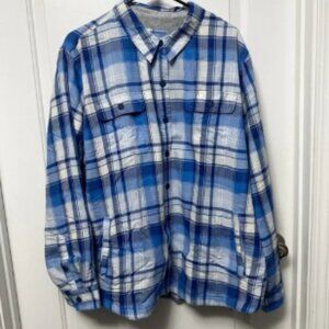LL Bean Fleece lined flannel bright capri blue snap button with pockets 2X new